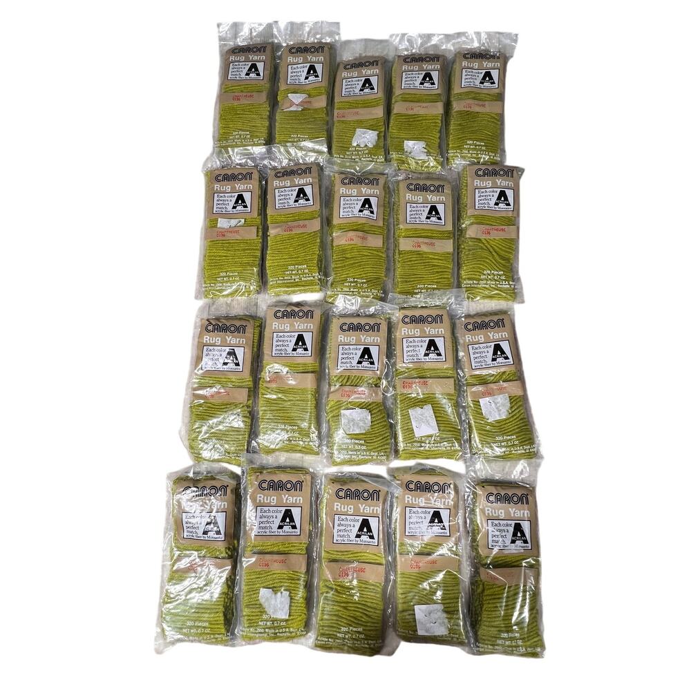 CARON Vintage Rug Yarn Chartreuse 0136 Lot 20 Packs Acrilan Acrylic 320 Pieces